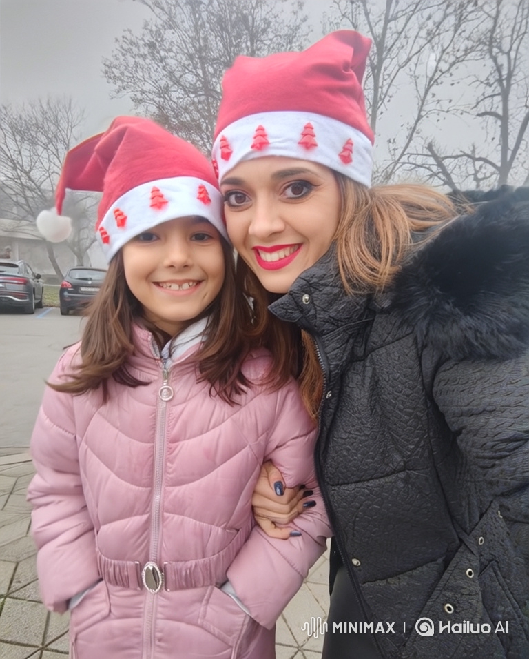 Woman and Girl Share Joyful Moment in Foggy Park