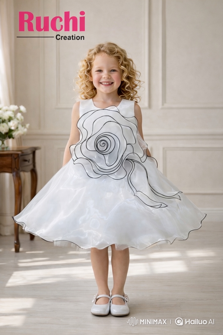 Young Girl in Elegant White Dress Twirls Joyfully