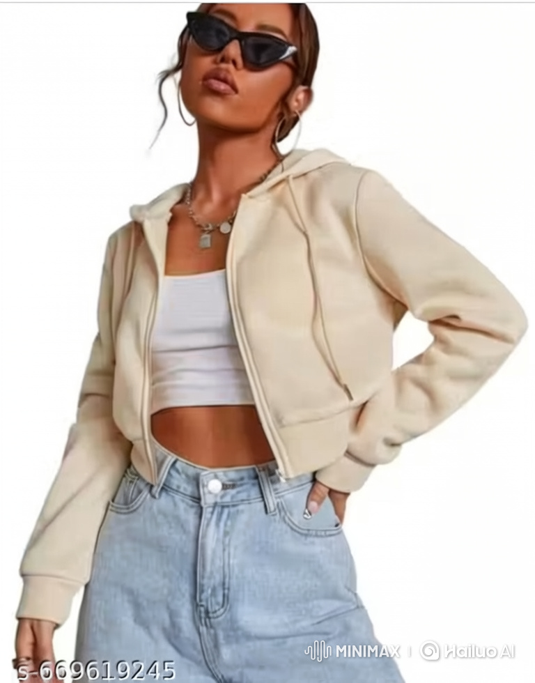 Fashion Model Showcases Stylish Cream Hoodie