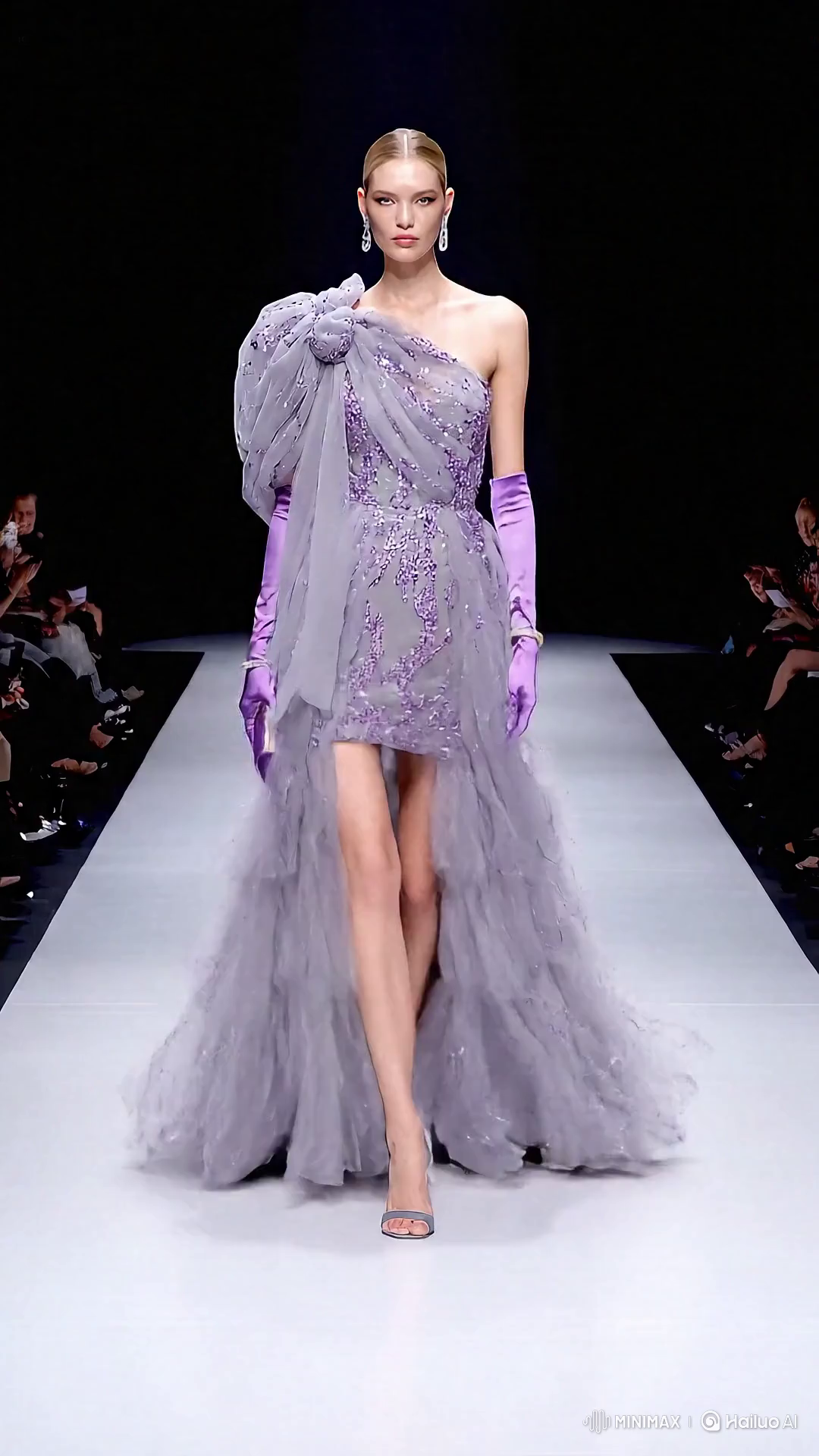 Russian Model in Lavender Evening Gown on Catwalk