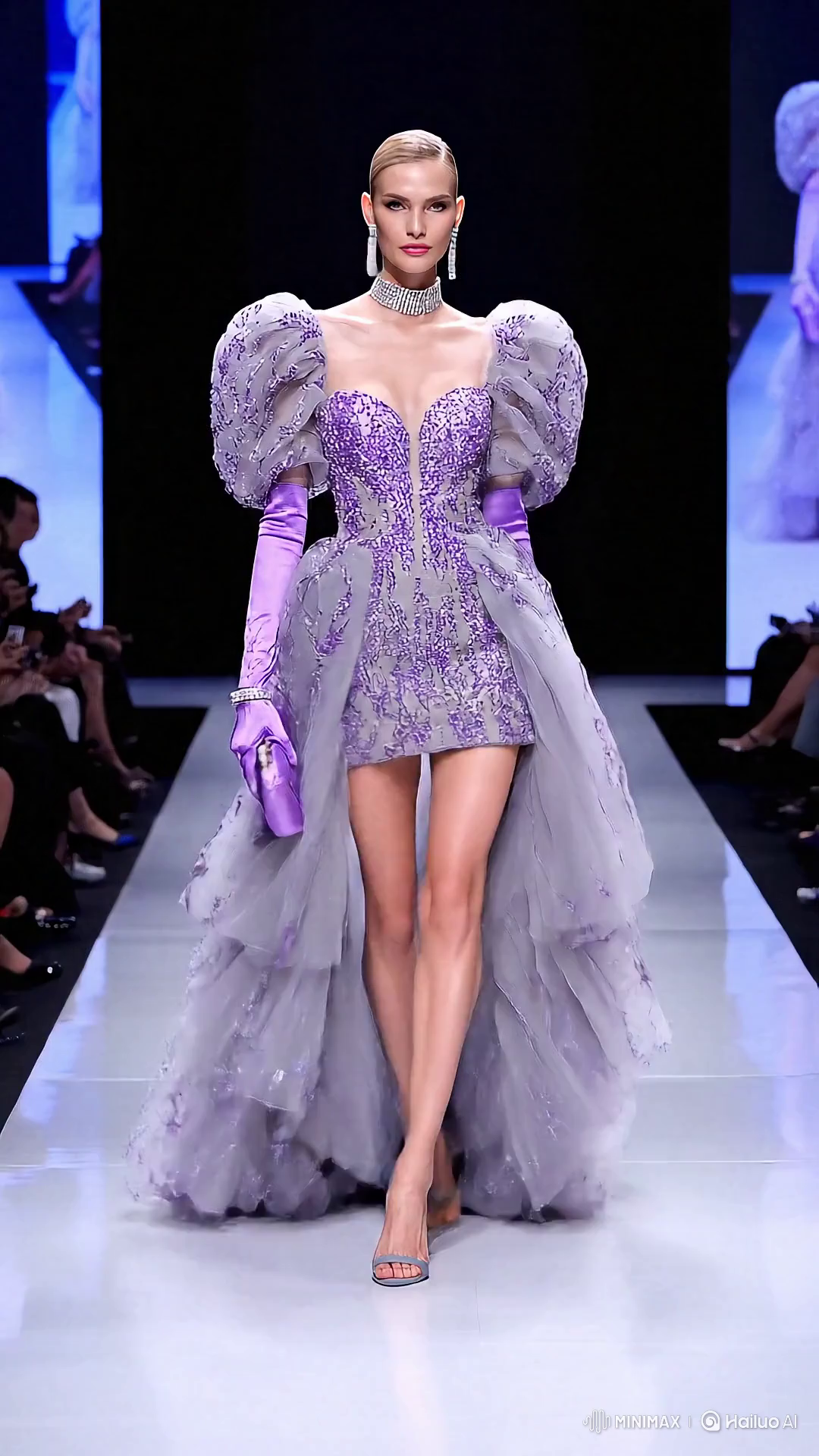 Russian Model in Lavender Evening Dress on Runway