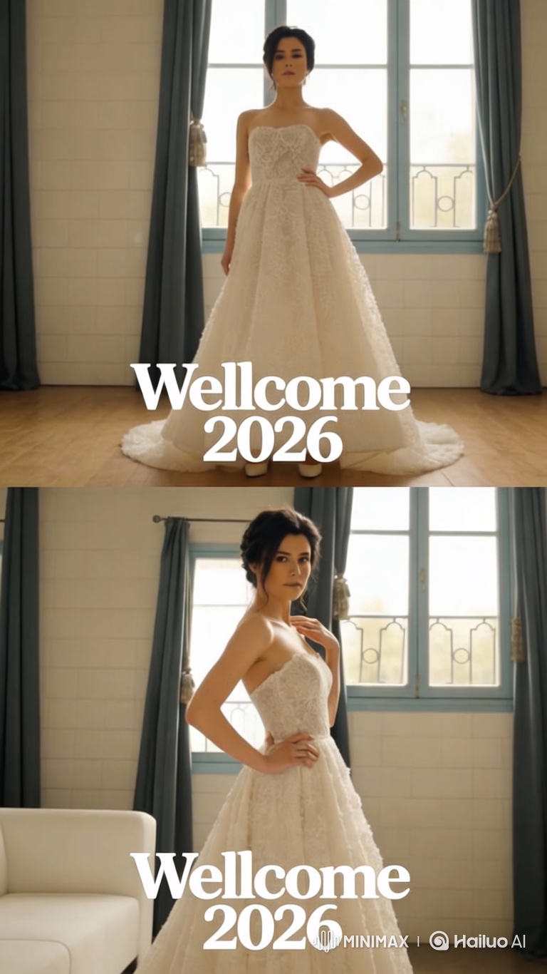 Elegant Bride in Wedding Dress Shows Graceful Pose