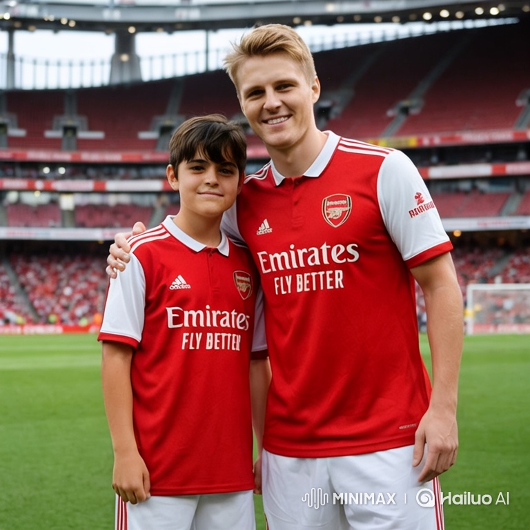 Father and Son Celebrate Goal on Football Pitch