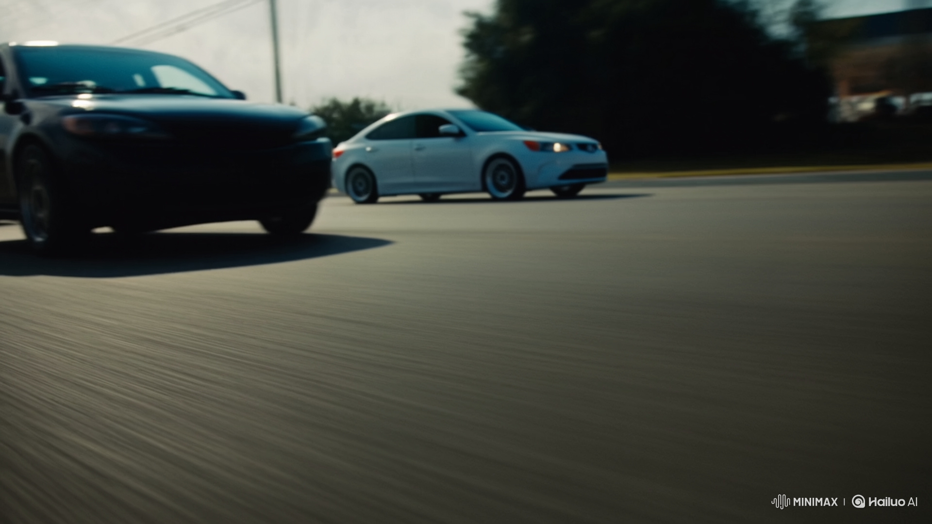 Ultra-Low Angle Tracking Shot of Street Race