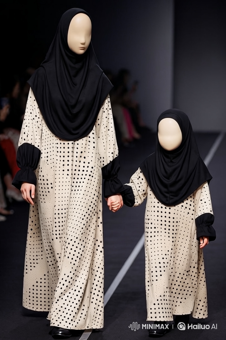 Woman and Girl Walk Down Runway Holding Hands