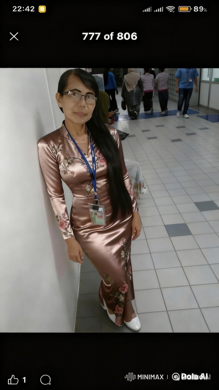 Woman in Floral Dress Strolls Through Corridor
