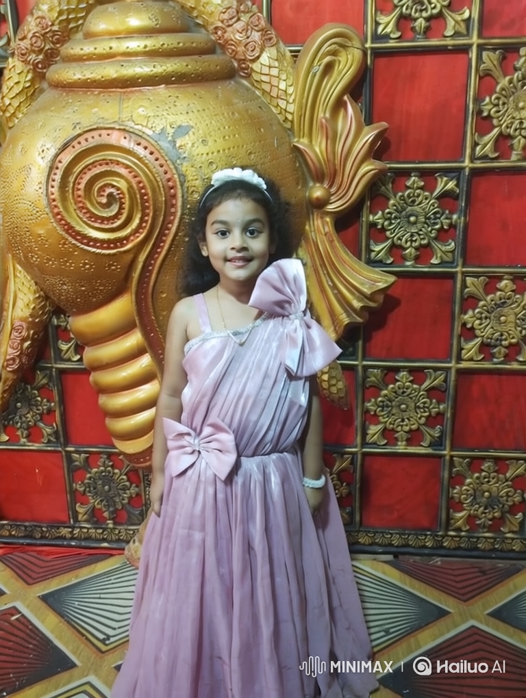 Young Girl in Festive Dusty Pink Gown with Gentle Smile