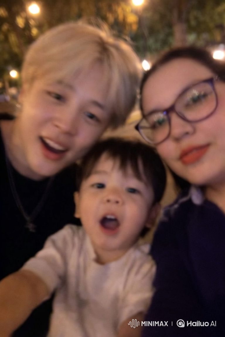 Family Moment: Candid Park Kiss and Son's Curiosity