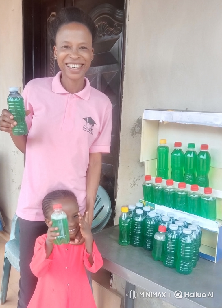 Woman and Girl Celebrate with Dance Holding Bottles