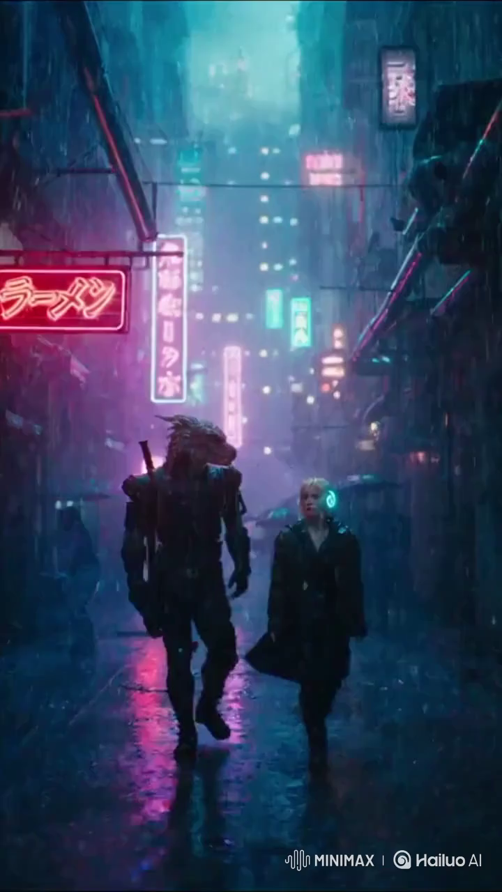 Cyberpunk Trailer: Dragon-Headed Hero & Magical Blonde in Futuristic City