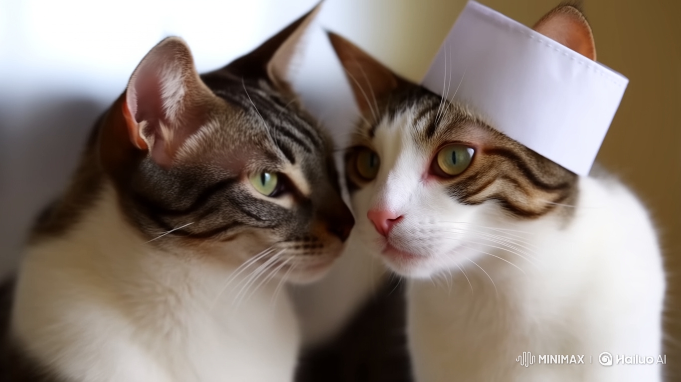 Heart-Warming Moment: Two Cats in Chef Hats Look at Camera