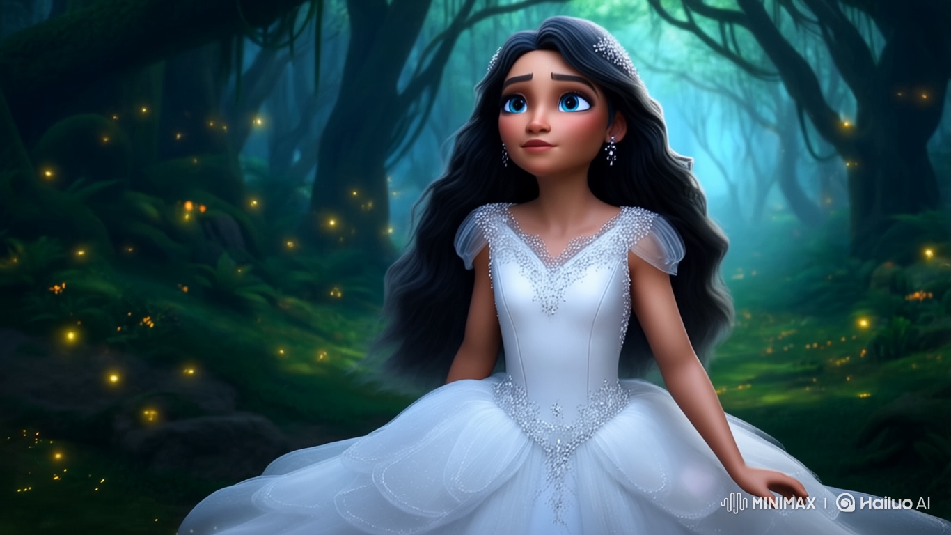 Enchanted Forest Exploration by Graceful Girl in Pearl White Gown