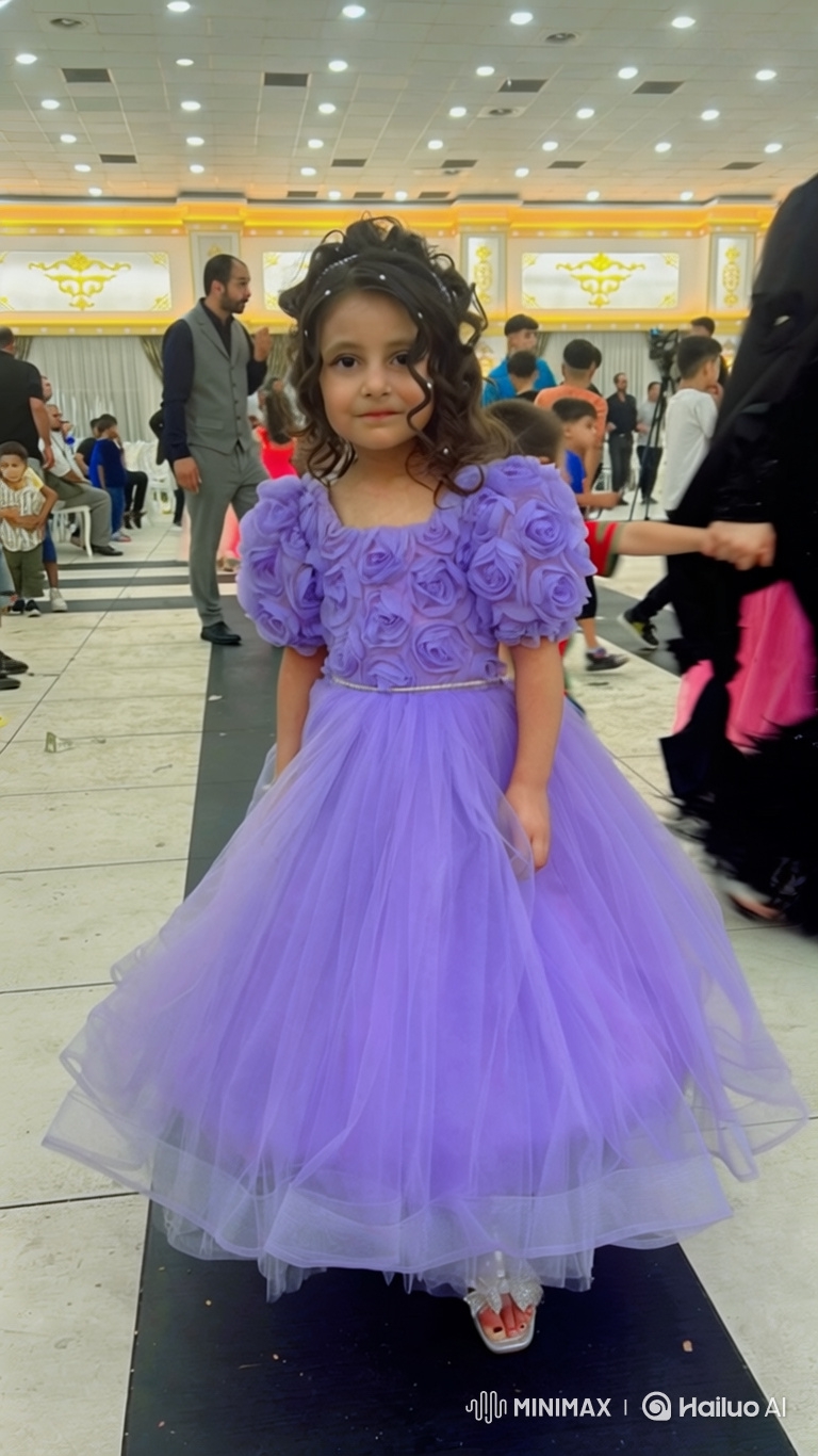 Young Girl in Purple Gown Delights with Joyful Dance