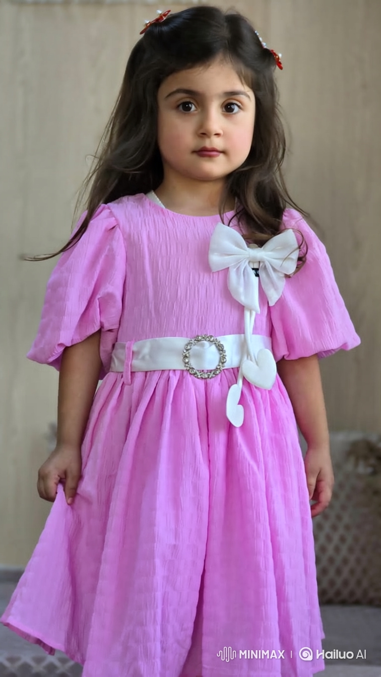 Young Girl in Pink Dress Smiles and Sways Gently