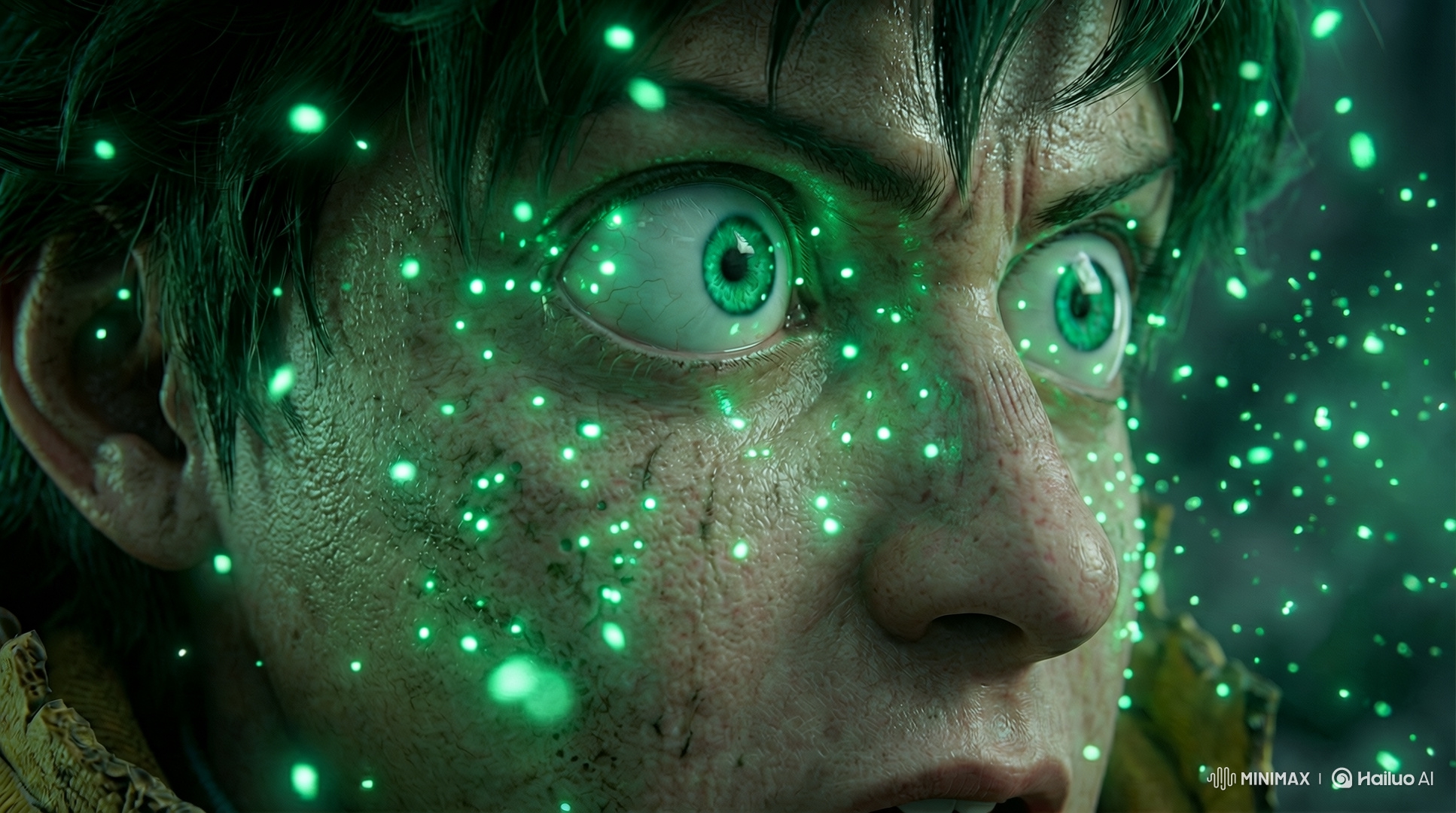 Warrior's Gaze: Green Fades to Fiery Red