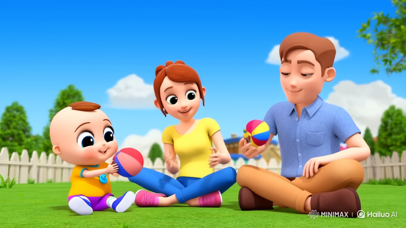 Family Joy: Child Plays Ball with Loving Parents