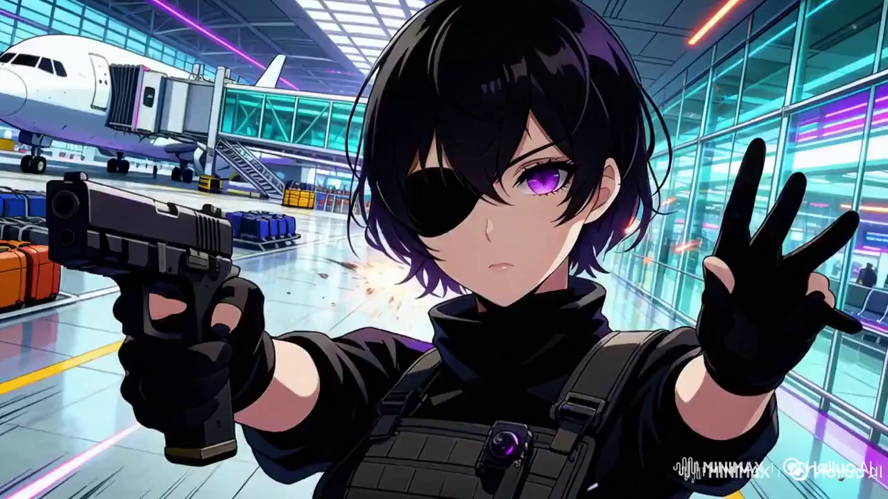 Cyberpunk Airport: Cel-Animated Female Gunfighter MV
