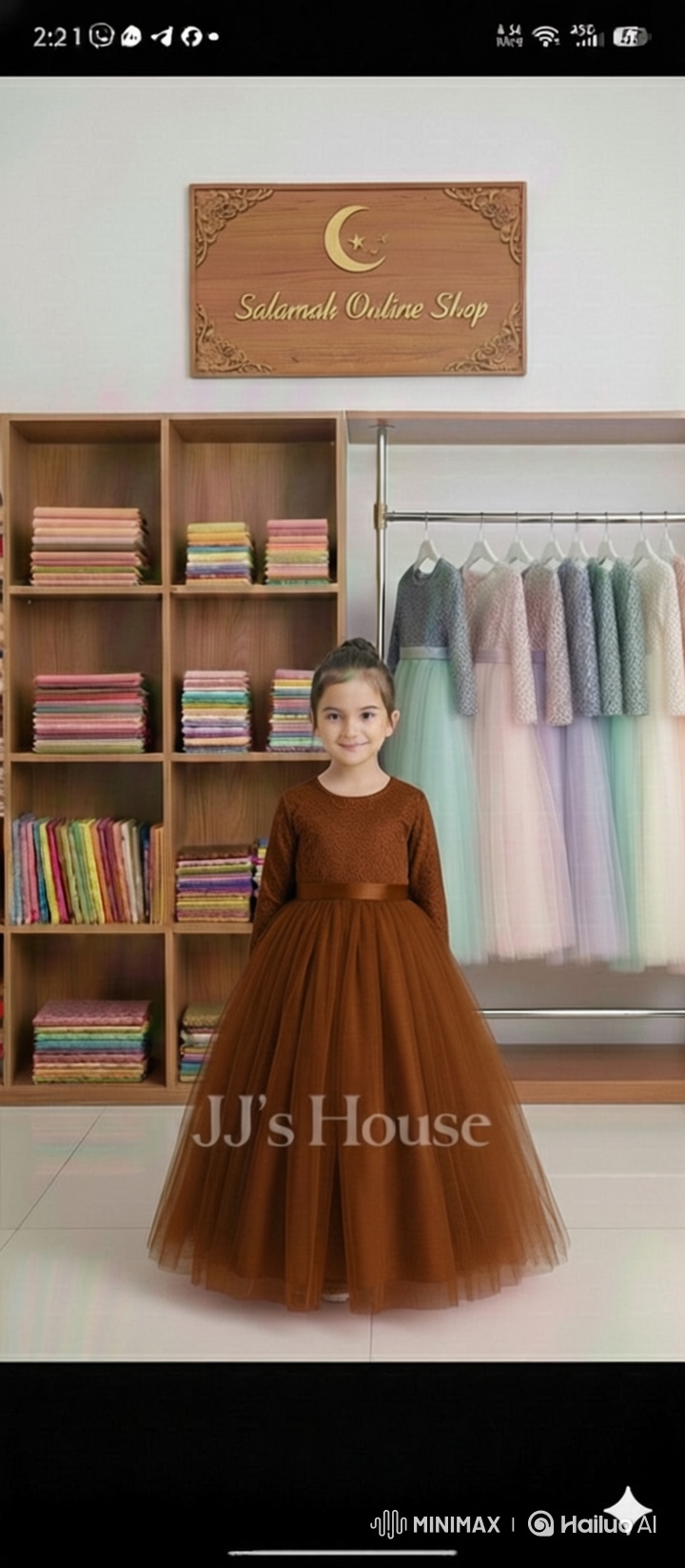 Girl in Brown Tulle Dress Twirling in Shop