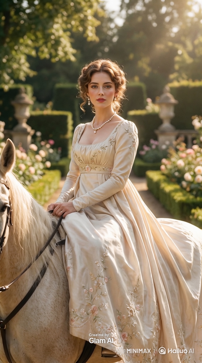 Elegant Woman on Horse: A Serene Garden Portrait