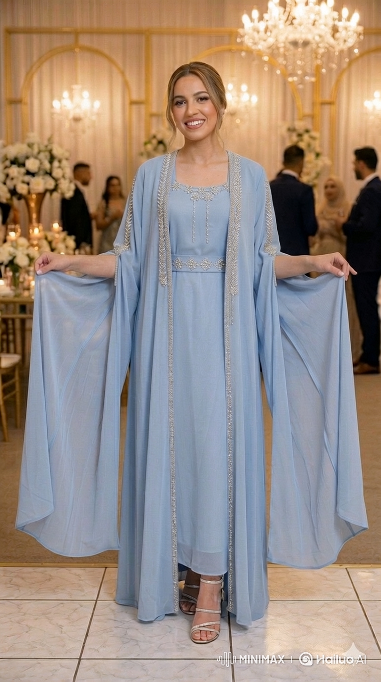Elegant Woman in Blue Gown: Graceful Movement