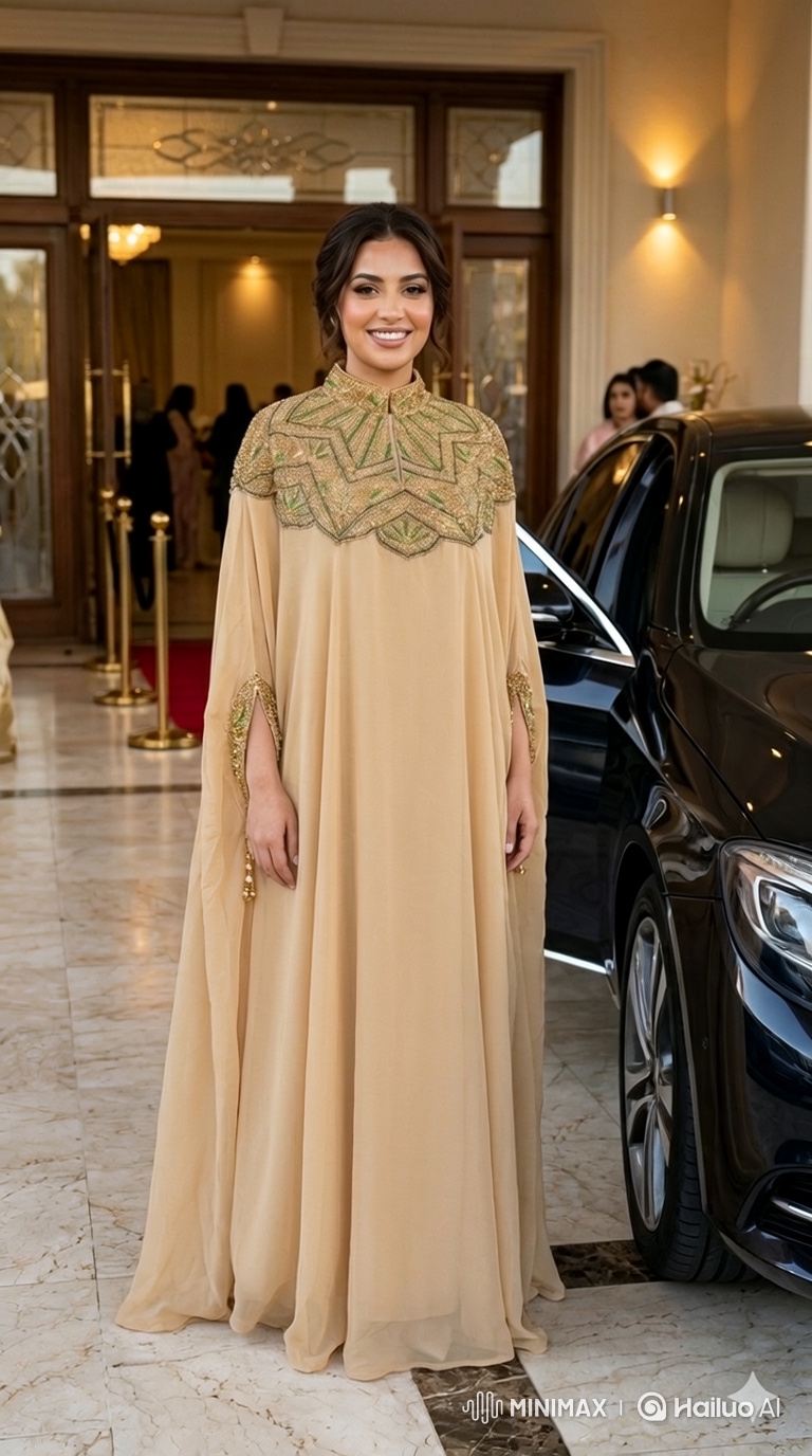 Elegant Woman Showcases Beaded Gown & Luxury Car
