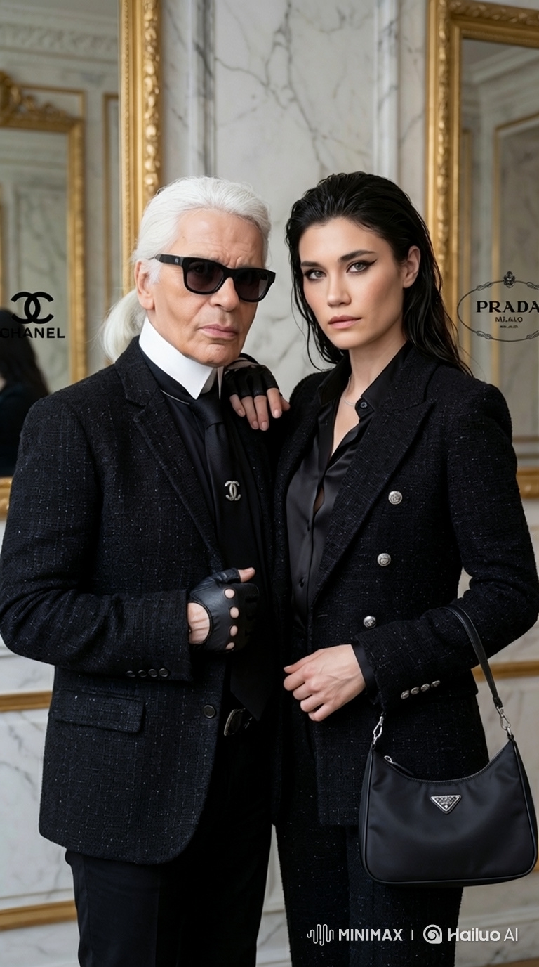 Karl Lagerfeld & Model: The Confident Catwalk