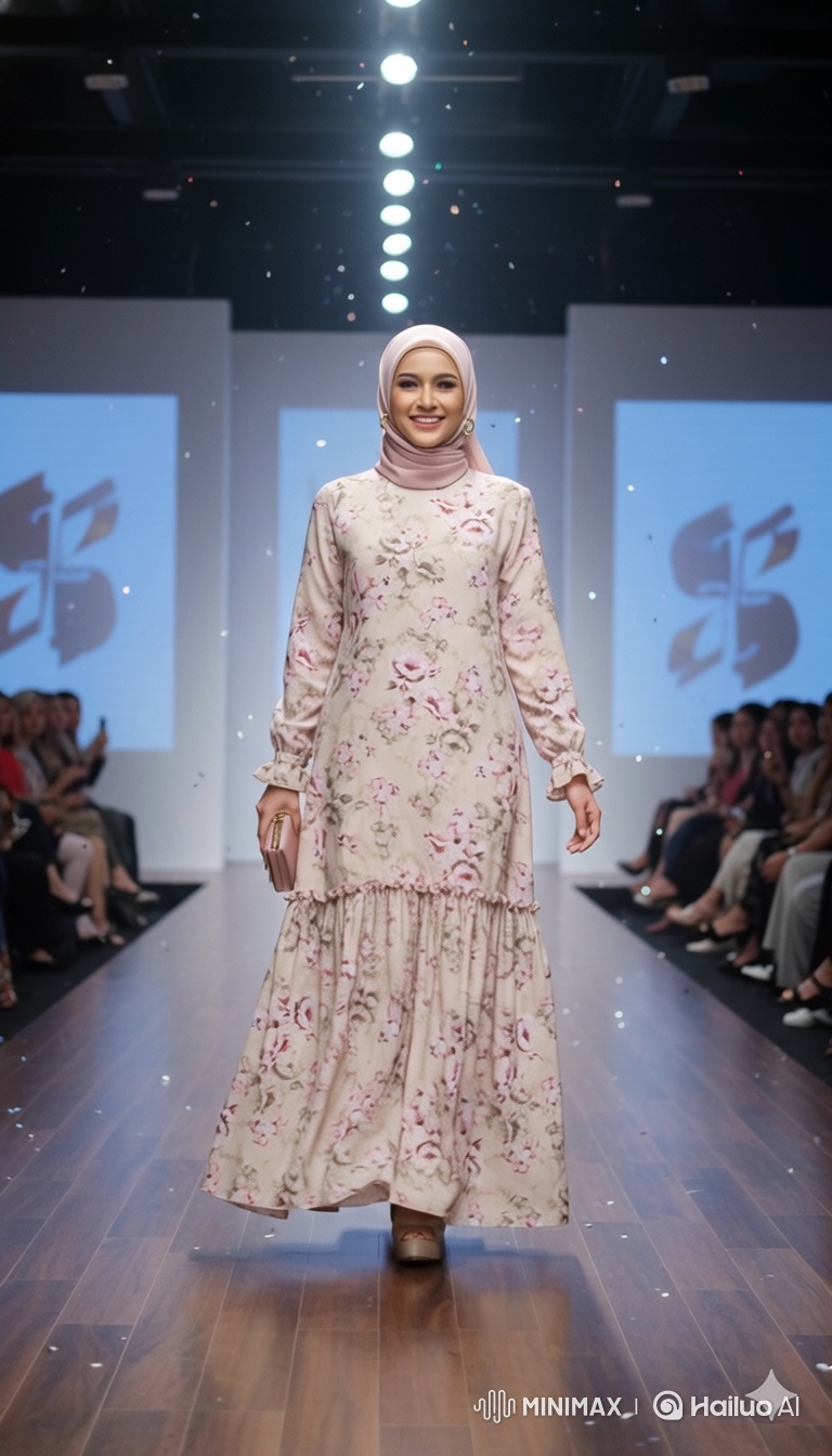 Hijabi Model's Graceful Floral Glitter Runway Walk
