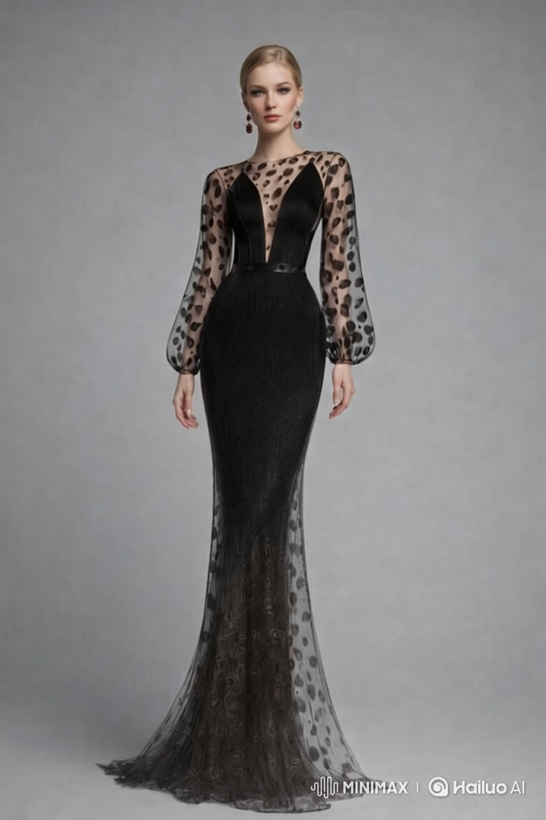 Spotlit Model's Elegant Runway Walk in Gown