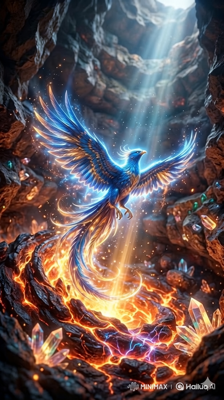 Majestic Phoenix Soars from Lava into Light