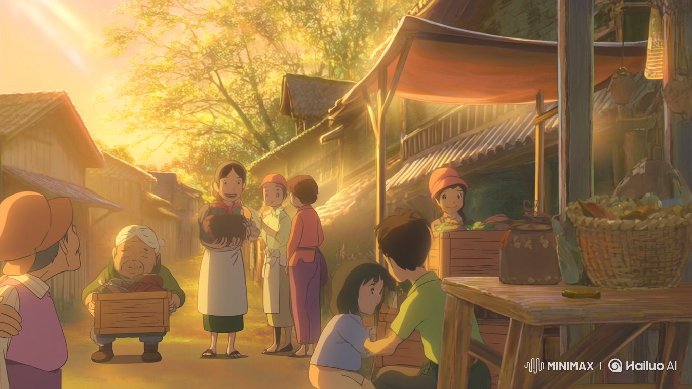A Young Man's Golden Sunset Kindness in a Ghibli Village