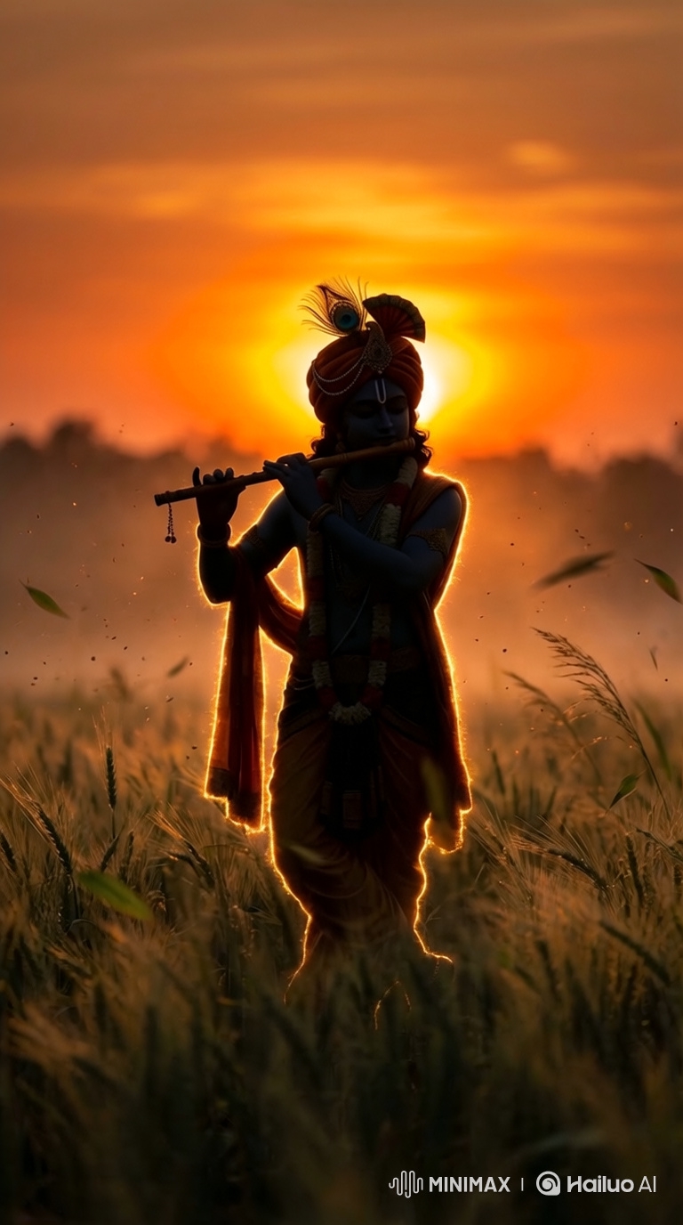 Indian Golden Hour: Divine Flute Silhouette