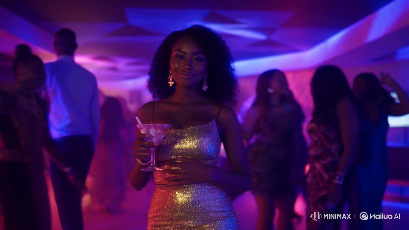 Golden Glamour in a Neon Afrobeat Club
