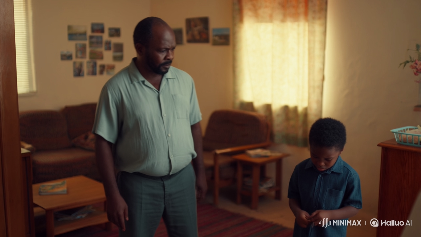 African Father Scolds Remorseful Child at Home